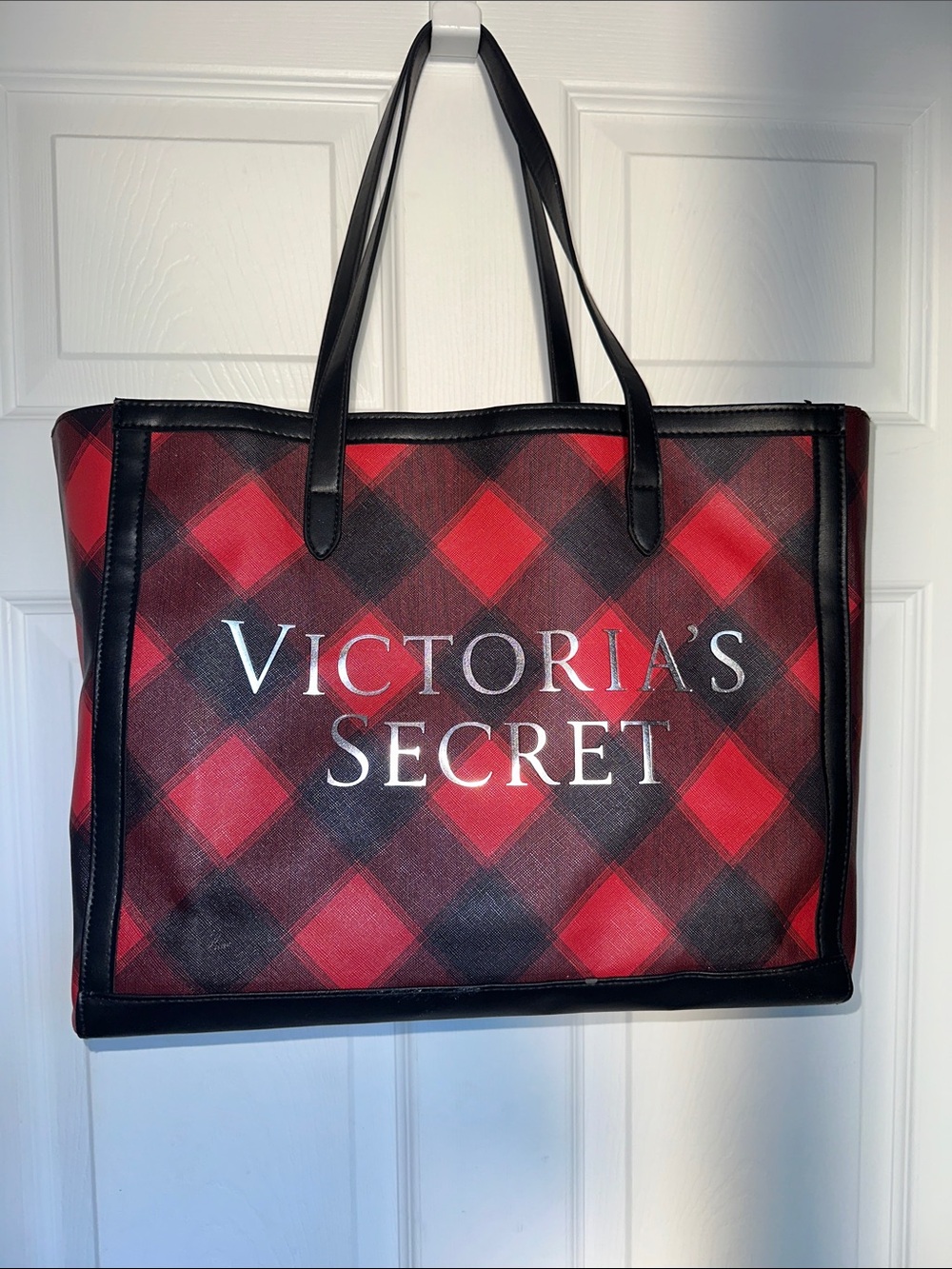 Victoria's Secret Red and Black Plaid Tote Bag